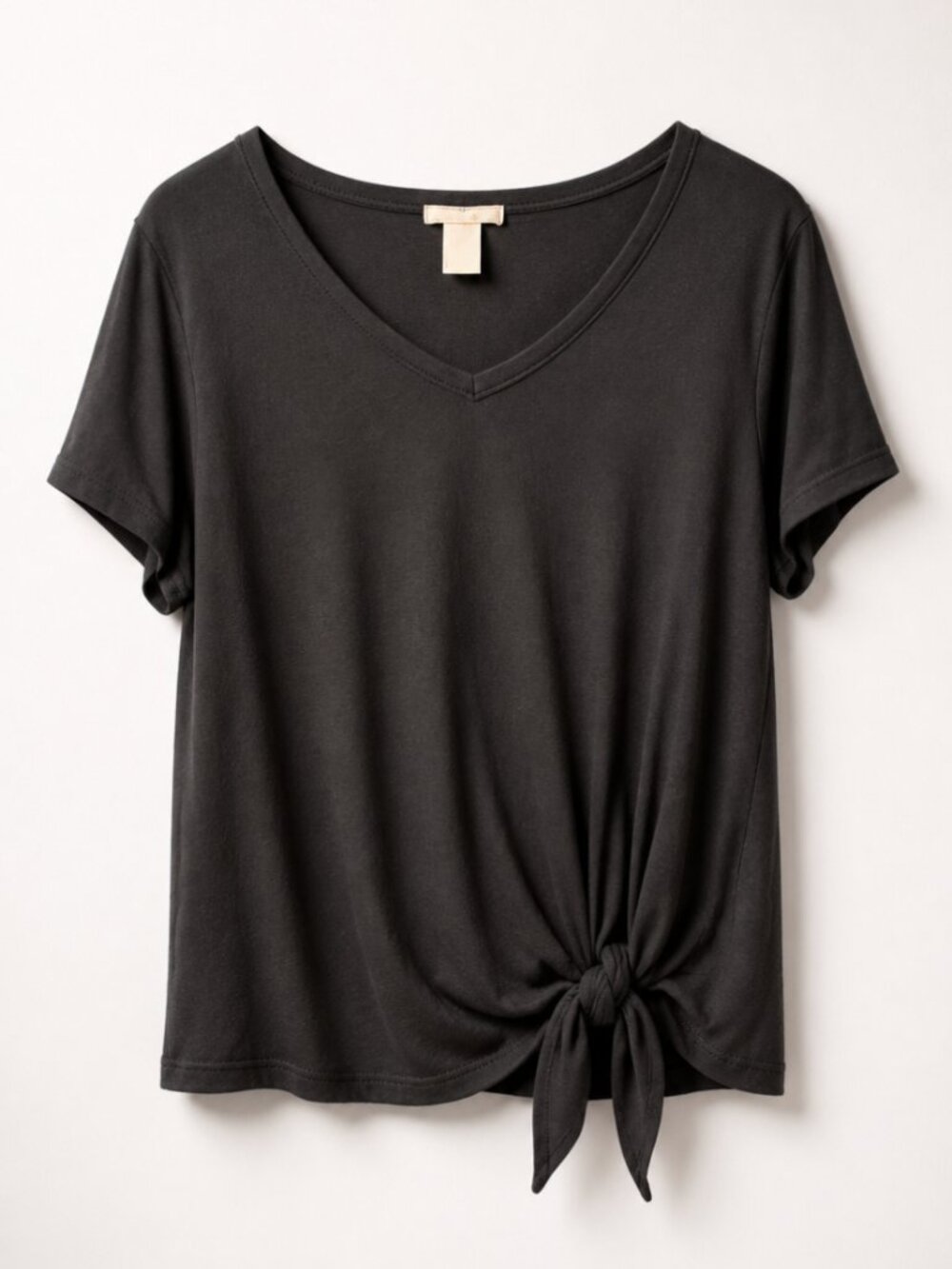 Black V-Neck Tie-Front Women's Top - XXL